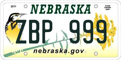 NE license plate ZBP999