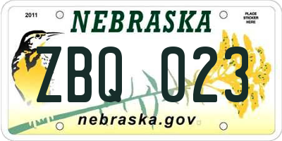 NE license plate ZBQ023