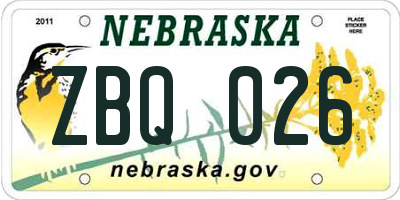 NE license plate ZBQ026