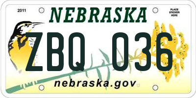 NE license plate ZBQ036