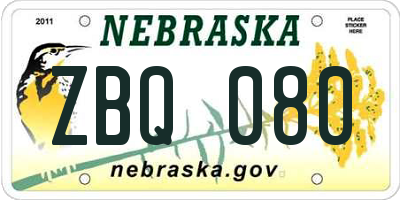 NE license plate ZBQ080