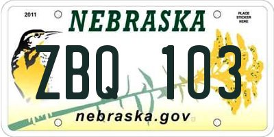 NE license plate ZBQ103