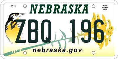 NE license plate ZBQ196