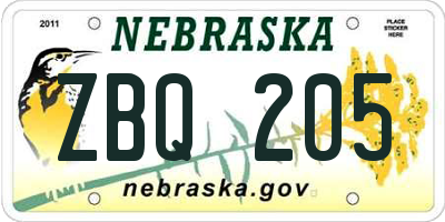 NE license plate ZBQ205
