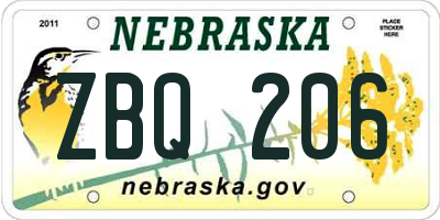 NE license plate ZBQ206