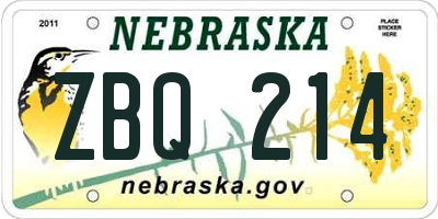 NE license plate ZBQ214