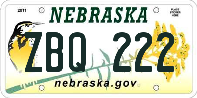 NE license plate ZBQ222