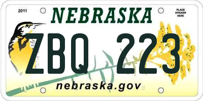 NE license plate ZBQ223