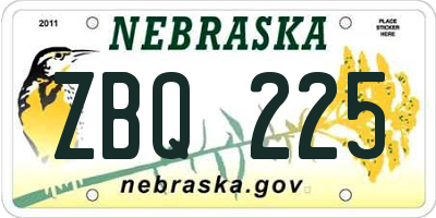 NE license plate ZBQ225