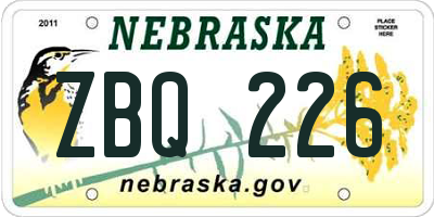 NE license plate ZBQ226