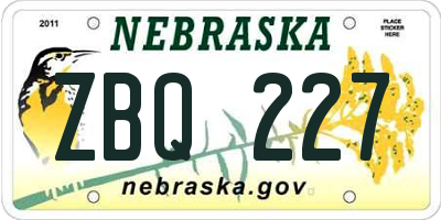 NE license plate ZBQ227