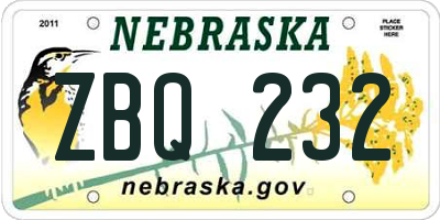 NE license plate ZBQ232