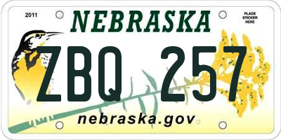 NE license plate ZBQ257