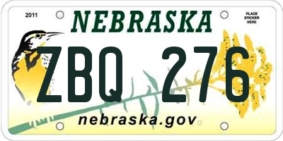 NE license plate ZBQ276