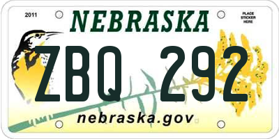 NE license plate ZBQ292