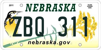 NE license plate ZBQ311