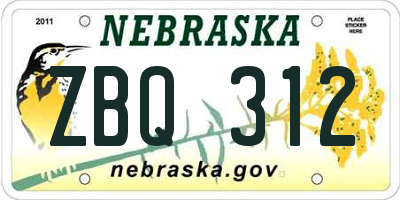 NE license plate ZBQ312