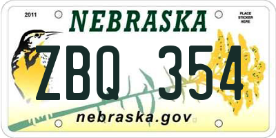 NE license plate ZBQ354