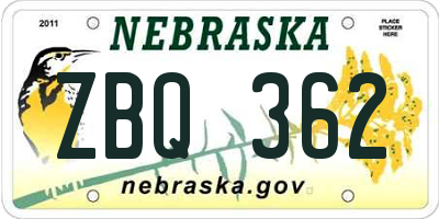 NE license plate ZBQ362