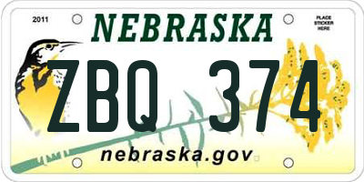 NE license plate ZBQ374