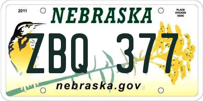 NE license plate ZBQ377