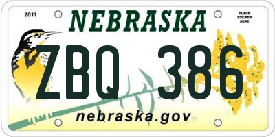 NE license plate ZBQ386