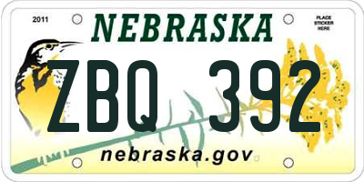 NE license plate ZBQ392