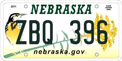 NE license plate ZBQ396