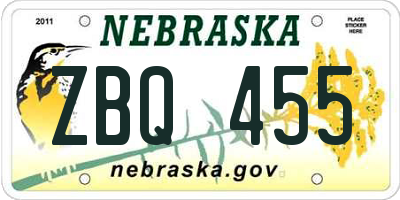 NE license plate ZBQ455