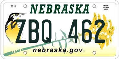 NE license plate ZBQ462