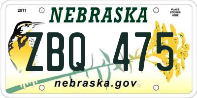 NE license plate ZBQ475