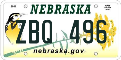 NE license plate ZBQ496