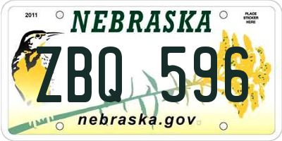 NE license plate ZBQ596