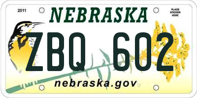 NE license plate ZBQ602