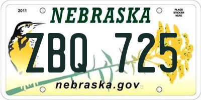 NE license plate ZBQ725