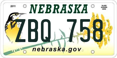 NE license plate ZBQ758