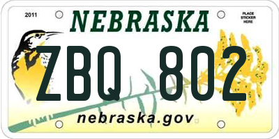 NE license plate ZBQ802
