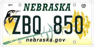 NE license plate ZBQ850