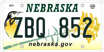 NE license plate ZBQ852