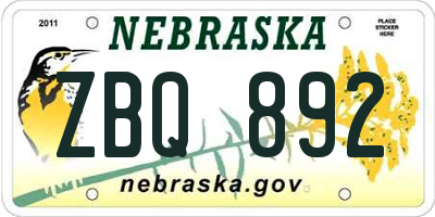 NE license plate ZBQ892