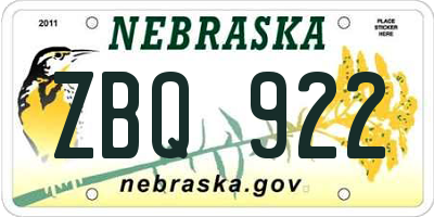 NE license plate ZBQ922