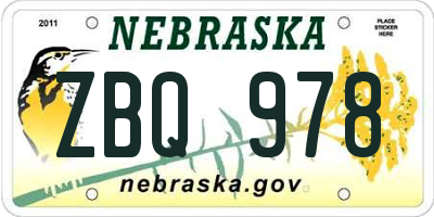 NE license plate ZBQ978