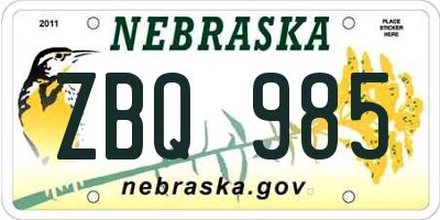 NE license plate ZBQ985