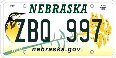 NE license plate ZBQ997