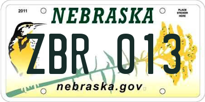 NE license plate ZBR013