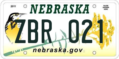 NE license plate ZBR021