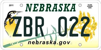 NE license plate ZBR022