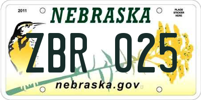 NE license plate ZBR025