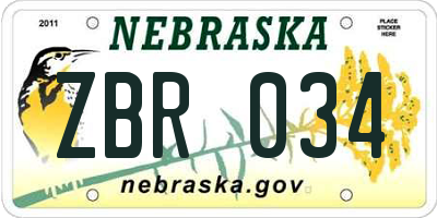 NE license plate ZBR034