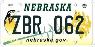 NE license plate ZBR062